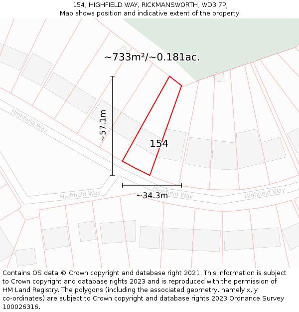 154, HIGHFIELD WAY, RICKMANSWORTH, WD3 7PJ: Plot and title map