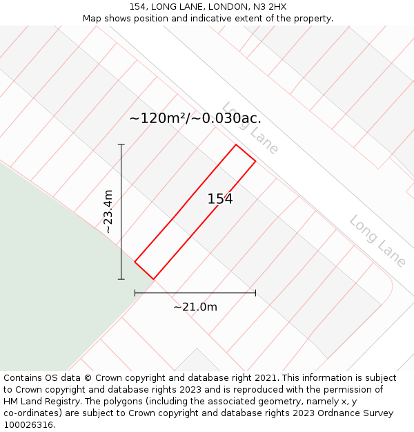 154, LONG LANE, LONDON, N3 2HX: Plot and title map