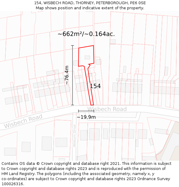 154, WISBECH ROAD, THORNEY, PETERBOROUGH, PE6 0SE: Plot and title map