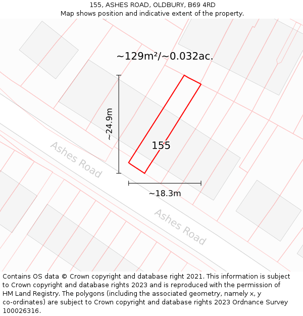 155, ASHES ROAD, OLDBURY, B69 4RD: Plot and title map