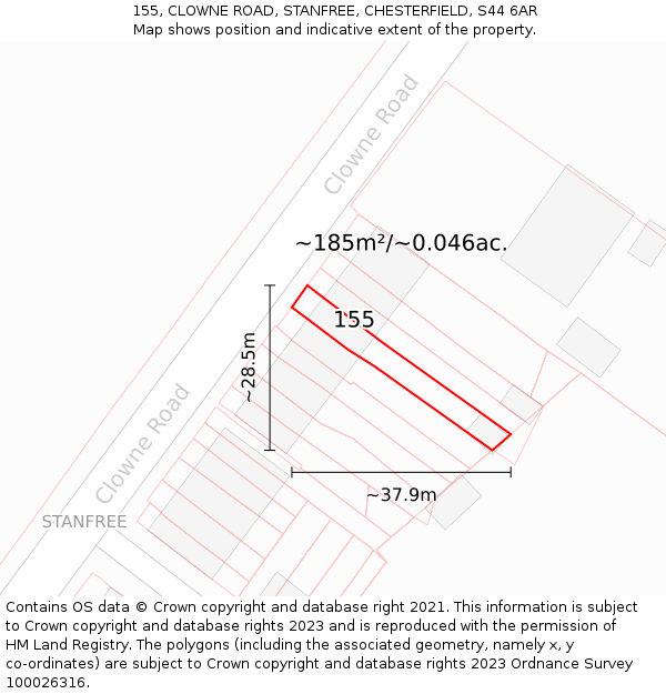 155, CLOWNE ROAD, STANFREE, CHESTERFIELD, S44 6AR: Plot and title map