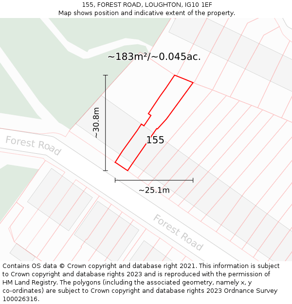 155, FOREST ROAD, LOUGHTON, IG10 1EF: Plot and title map