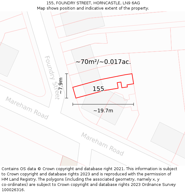 155, FOUNDRY STREET, HORNCASTLE, LN9 6AG: Plot and title map
