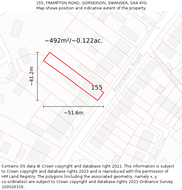 155, FRAMPTON ROAD, GORSEINON, SWANSEA, SA4 4YG: Plot and title map