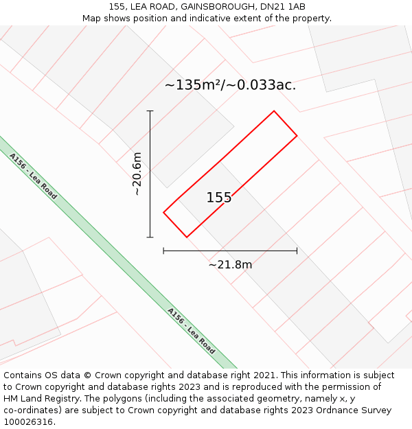 155, LEA ROAD, GAINSBOROUGH, DN21 1AB: Plot and title map