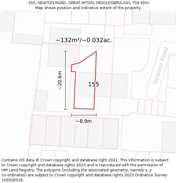 155, NEWTON ROAD, GREAT AYTON, MIDDLESBROUGH, TS9 6DH: Plot and title map