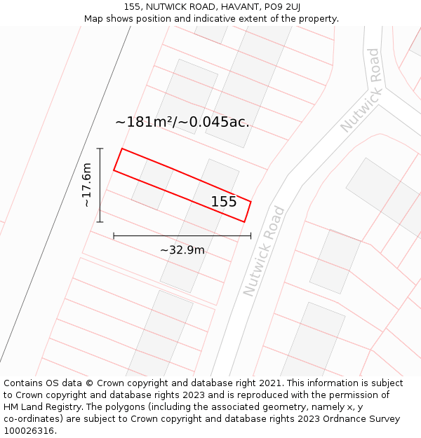 155, NUTWICK ROAD, HAVANT, PO9 2UJ: Plot and title map