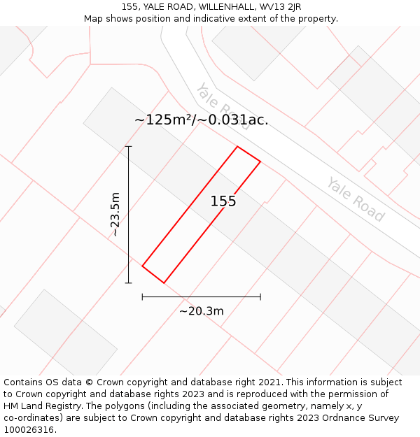 155, YALE ROAD, WILLENHALL, WV13 2JR: Plot and title map