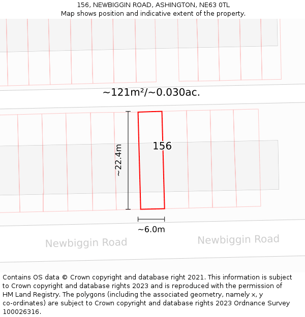 156, NEWBIGGIN ROAD, ASHINGTON, NE63 0TL: Plot and title map