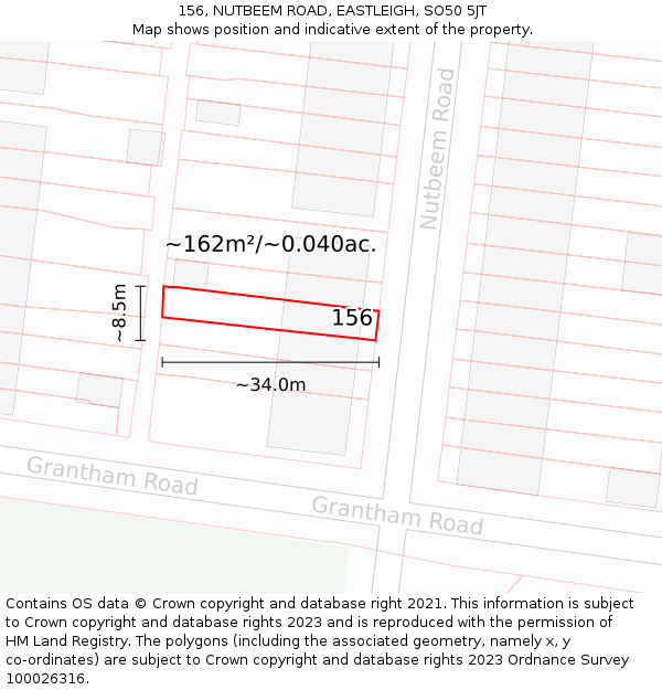156, NUTBEEM ROAD, EASTLEIGH, SO50 5JT: Plot and title map