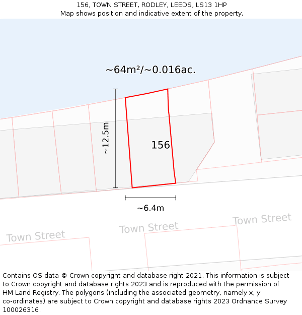 156, TOWN STREET, RODLEY, LEEDS, LS13 1HP: Plot and title map