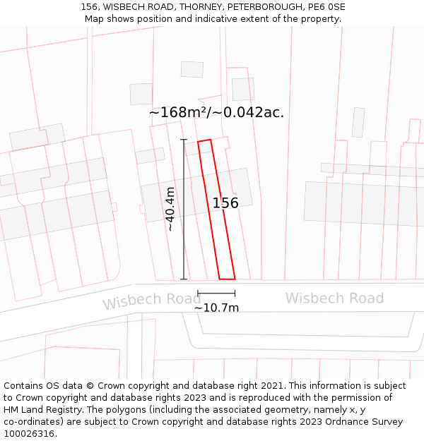 156, WISBECH ROAD, THORNEY, PETERBOROUGH, PE6 0SE: Plot and title map