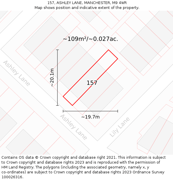 157, ASHLEY LANE, MANCHESTER, M9 4WR: Plot and title map