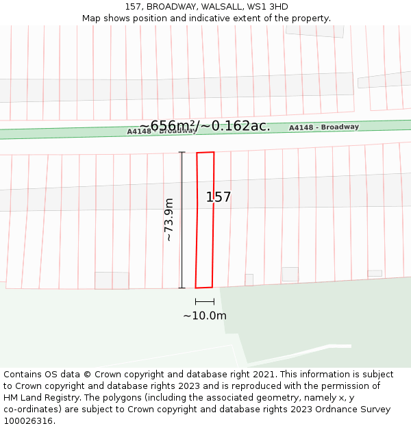 157, BROADWAY, WALSALL, WS1 3HD: Plot and title map