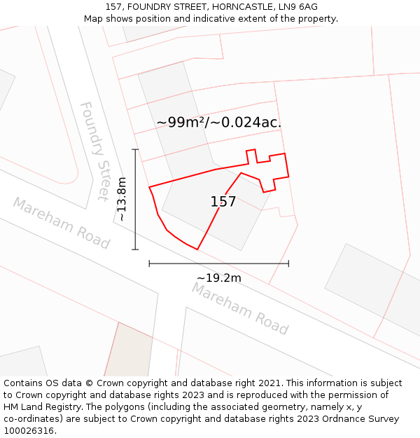 157, FOUNDRY STREET, HORNCASTLE, LN9 6AG: Plot and title map