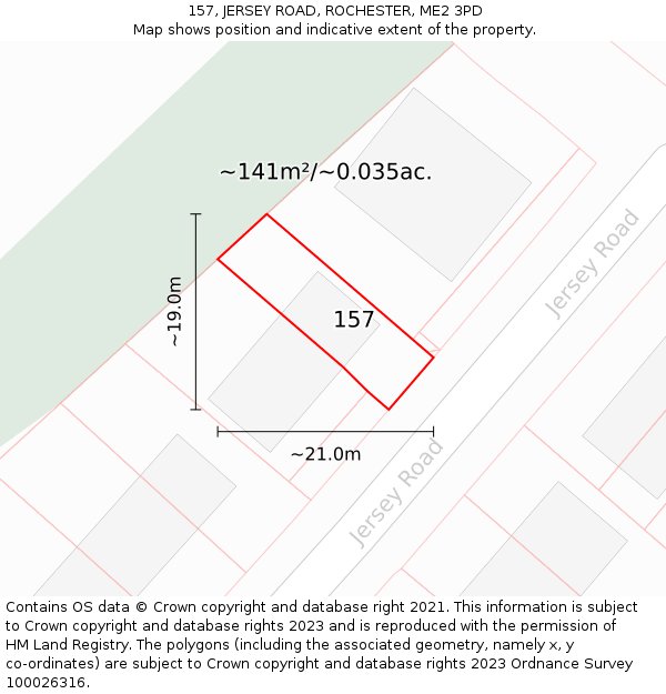 157, JERSEY ROAD, ROCHESTER, ME2 3PD: Plot and title map