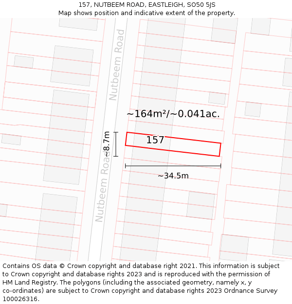 157, NUTBEEM ROAD, EASTLEIGH, SO50 5JS: Plot and title map