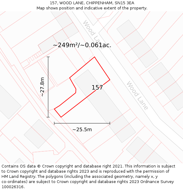 157, WOOD LANE, CHIPPENHAM, SN15 3EA: Plot and title map