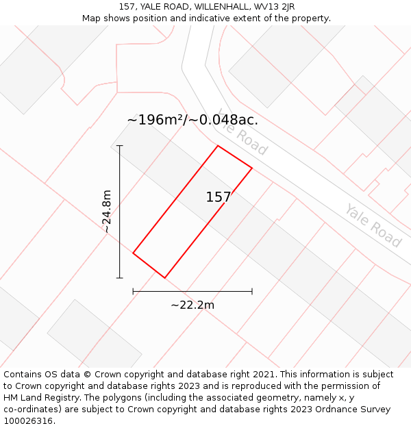 157, YALE ROAD, WILLENHALL, WV13 2JR: Plot and title map