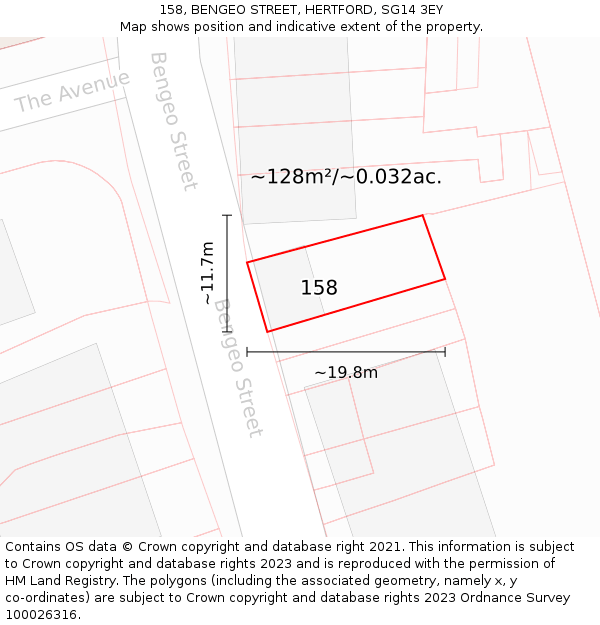 158, BENGEO STREET, HERTFORD, SG14 3EY: Plot and title map