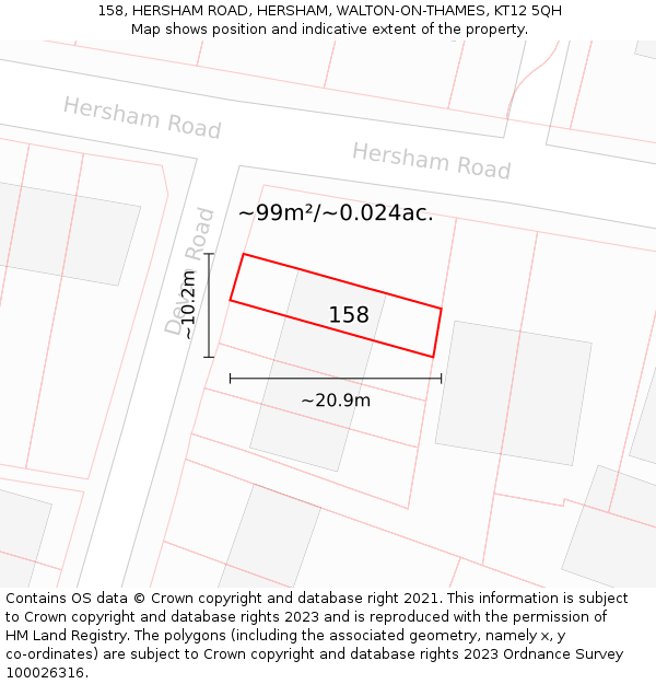 158, HERSHAM ROAD, HERSHAM, WALTON-ON-THAMES, KT12 5QH: Plot and title map