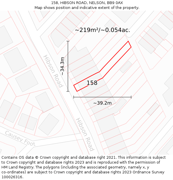158, HIBSON ROAD, NELSON, BB9 0AX: Plot and title map