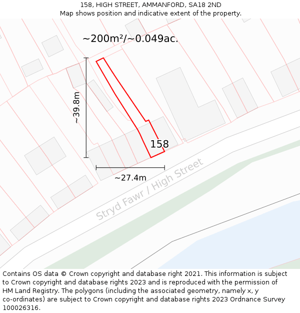 158, HIGH STREET, AMMANFORD, SA18 2ND: Plot and title map