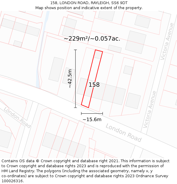158, LONDON ROAD, RAYLEIGH, SS6 9DT: Plot and title map