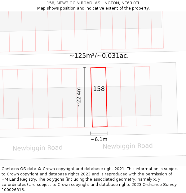 158, NEWBIGGIN ROAD, ASHINGTON, NE63 0TL: Plot and title map