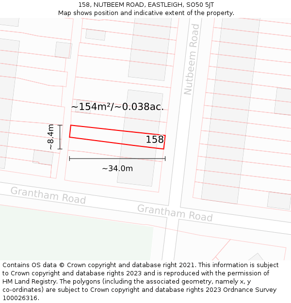 158, NUTBEEM ROAD, EASTLEIGH, SO50 5JT: Plot and title map