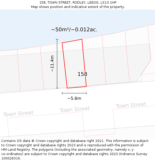 158, TOWN STREET, RODLEY, LEEDS, LS13 1HP: Plot and title map
