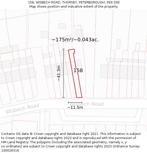 158, WISBECH ROAD, THORNEY, PETERBOROUGH, PE6 0SE: Plot and title map