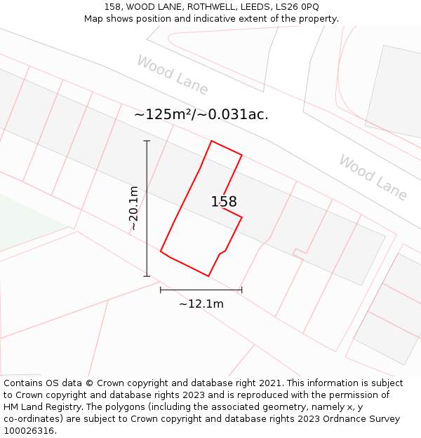 158, WOOD LANE, ROTHWELL, LEEDS, LS26 0PQ: Plot and title map