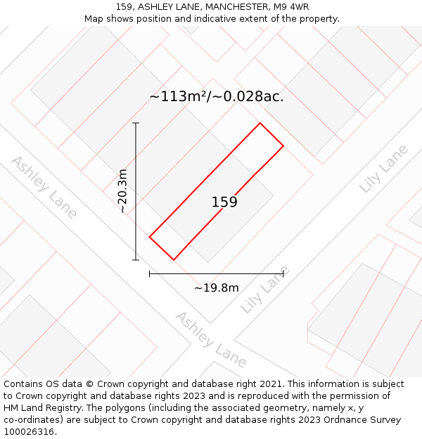 159, ASHLEY LANE, MANCHESTER, M9 4WR: Plot and title map