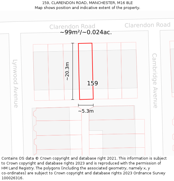 159, CLARENDON ROAD, MANCHESTER, M16 8LE: Plot and title map