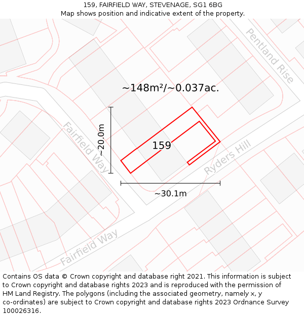 159, FAIRFIELD WAY, STEVENAGE, SG1 6BG: Plot and title map