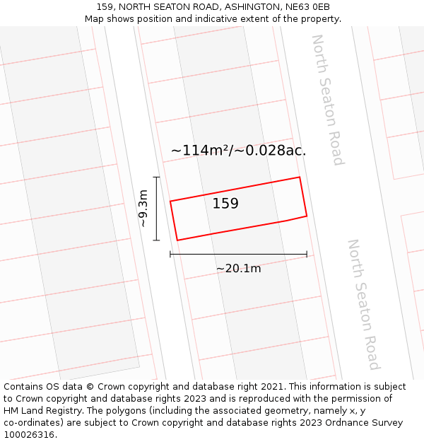 159, NORTH SEATON ROAD, ASHINGTON, NE63 0EB: Plot and title map