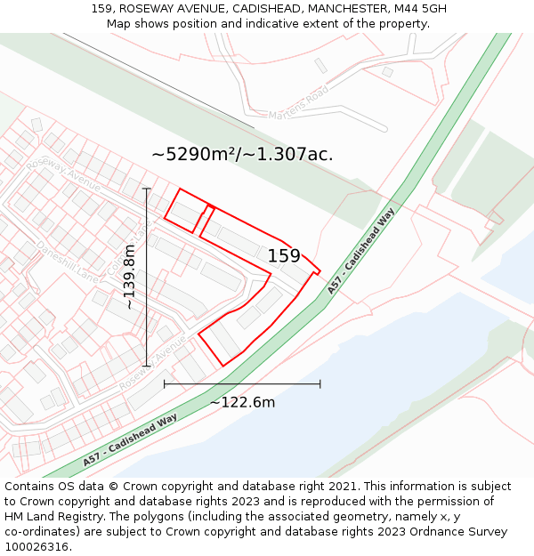 159, ROSEWAY AVENUE, CADISHEAD, MANCHESTER, M44 5GH: Plot and title map