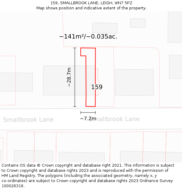159, SMALLBROOK LANE, LEIGH, WN7 5PZ: Plot and title map