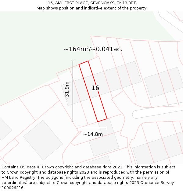 16, AMHERST PLACE, SEVENOAKS, TN13 3BT: Plot and title map