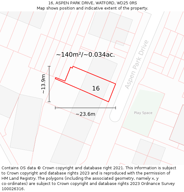 16, ASPEN PARK DRIVE, WATFORD, WD25 0RS: Plot and title map