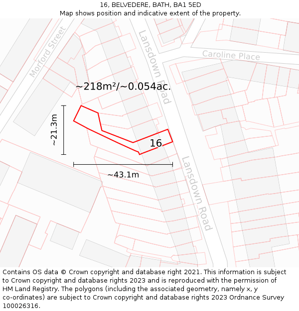 16, BELVEDERE, BATH, BA1 5ED: Plot and title map