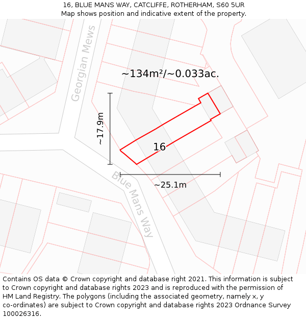 16, BLUE MANS WAY, CATCLIFFE, ROTHERHAM, S60 5UR: Plot and title map