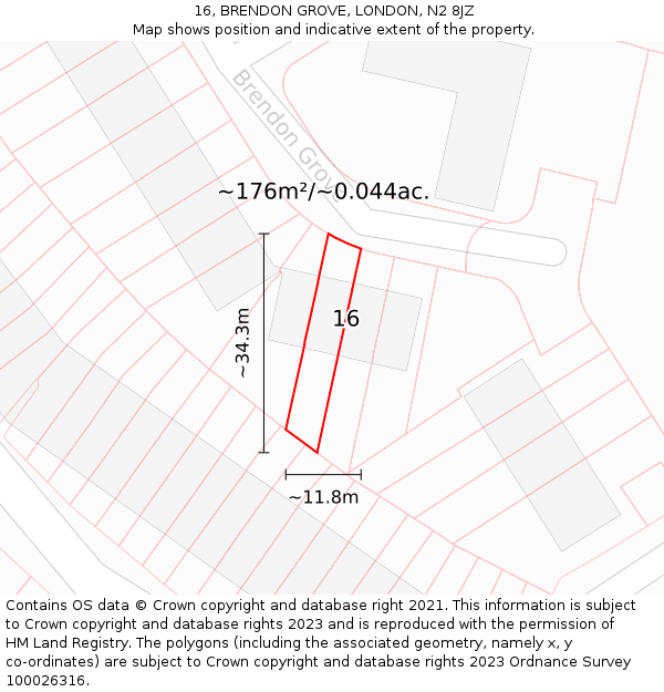 16, BRENDON GROVE, LONDON, N2 8JZ: Plot and title map