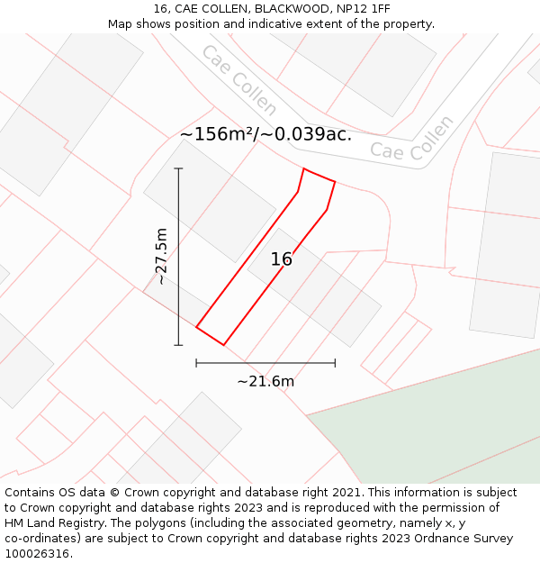 16, CAE COLLEN, BLACKWOOD, NP12 1FF: Plot and title map