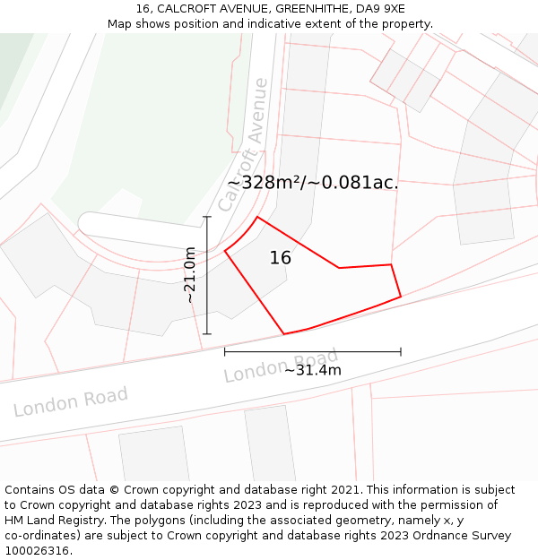 16, CALCROFT AVENUE, GREENHITHE, DA9 9XE: Plot and title map