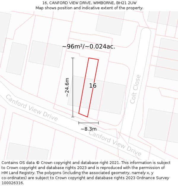 16, CANFORD VIEW DRIVE, WIMBORNE, BH21 2UW: Plot and title map