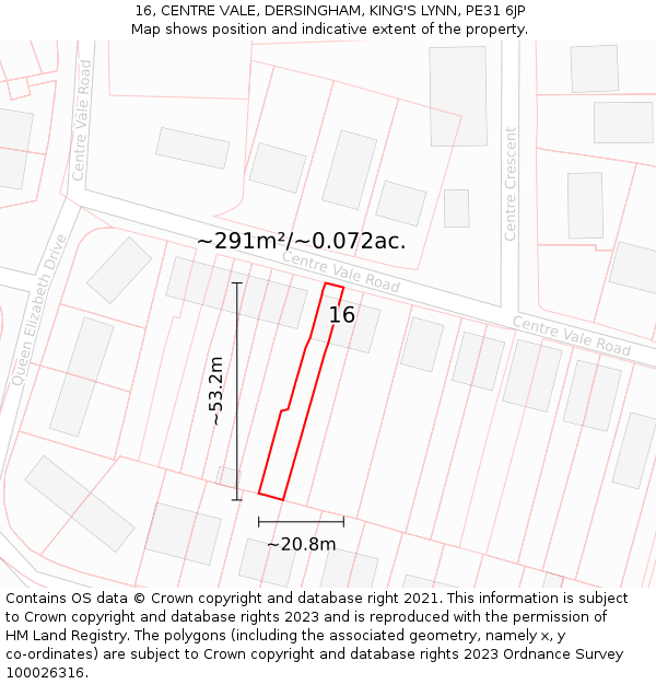 16, CENTRE VALE, DERSINGHAM, KING'S LYNN, PE31 6JP: Plot and title map