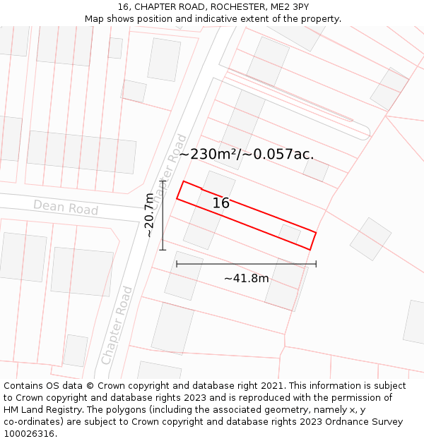 16, CHAPTER ROAD, ROCHESTER, ME2 3PY: Plot and title map