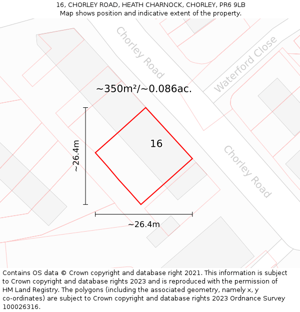 16, CHORLEY ROAD, HEATH CHARNOCK, CHORLEY, PR6 9LB: Plot and title map